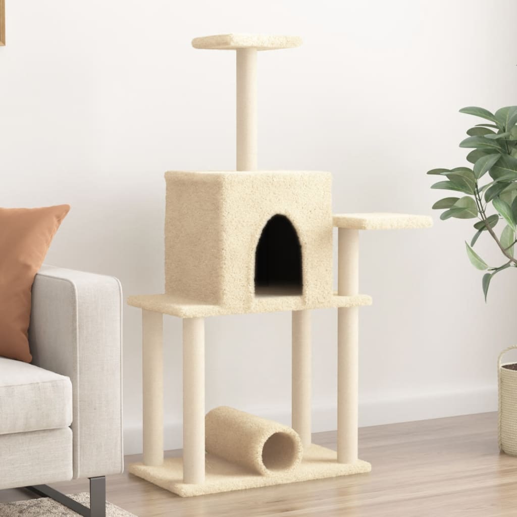 Rascador Para Gatos Con Postes De Sisal Color Crema 122 Cm_1