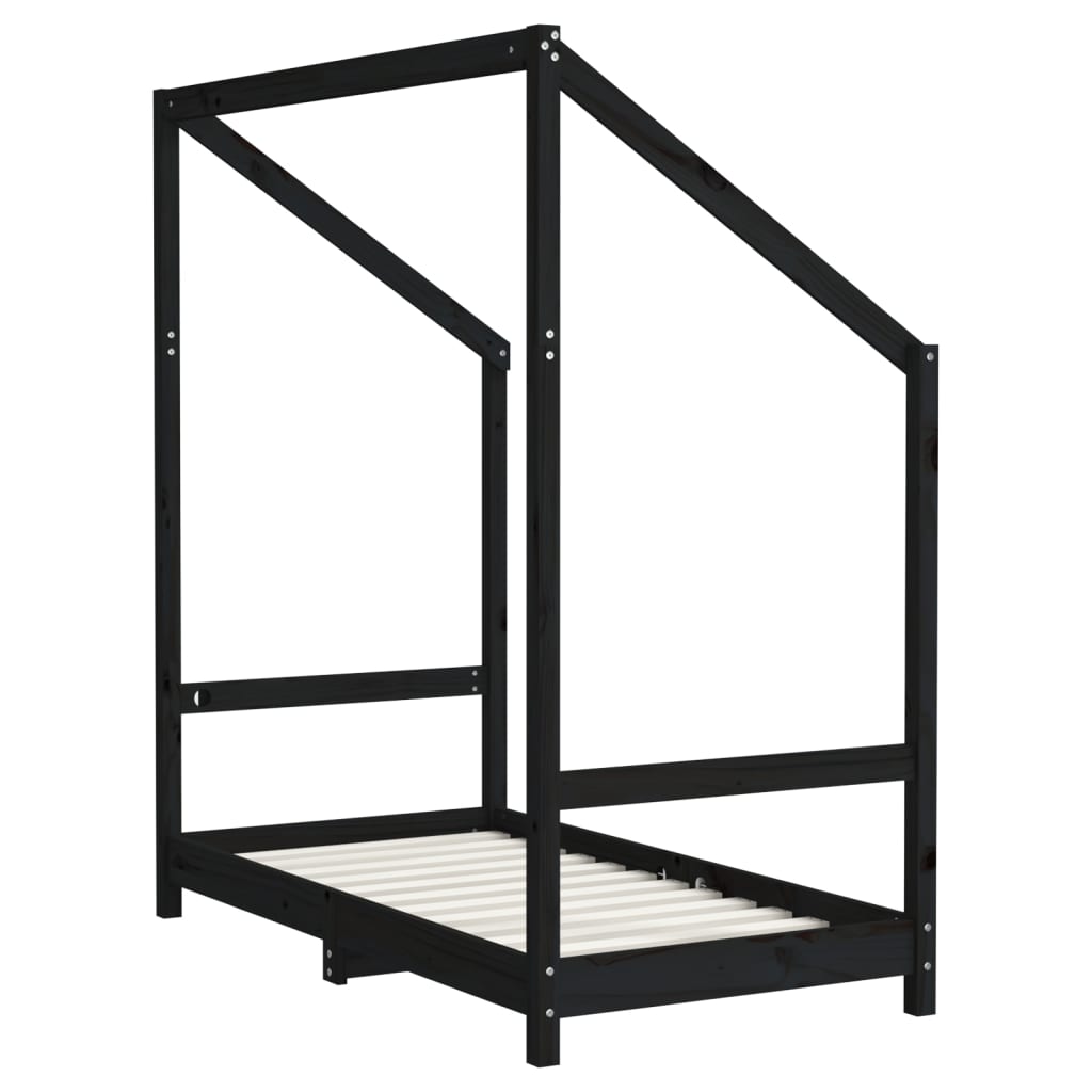 Estructura De Cama Para Niños Madera De Pino Negro 70x140 Cm / Vetonek_2