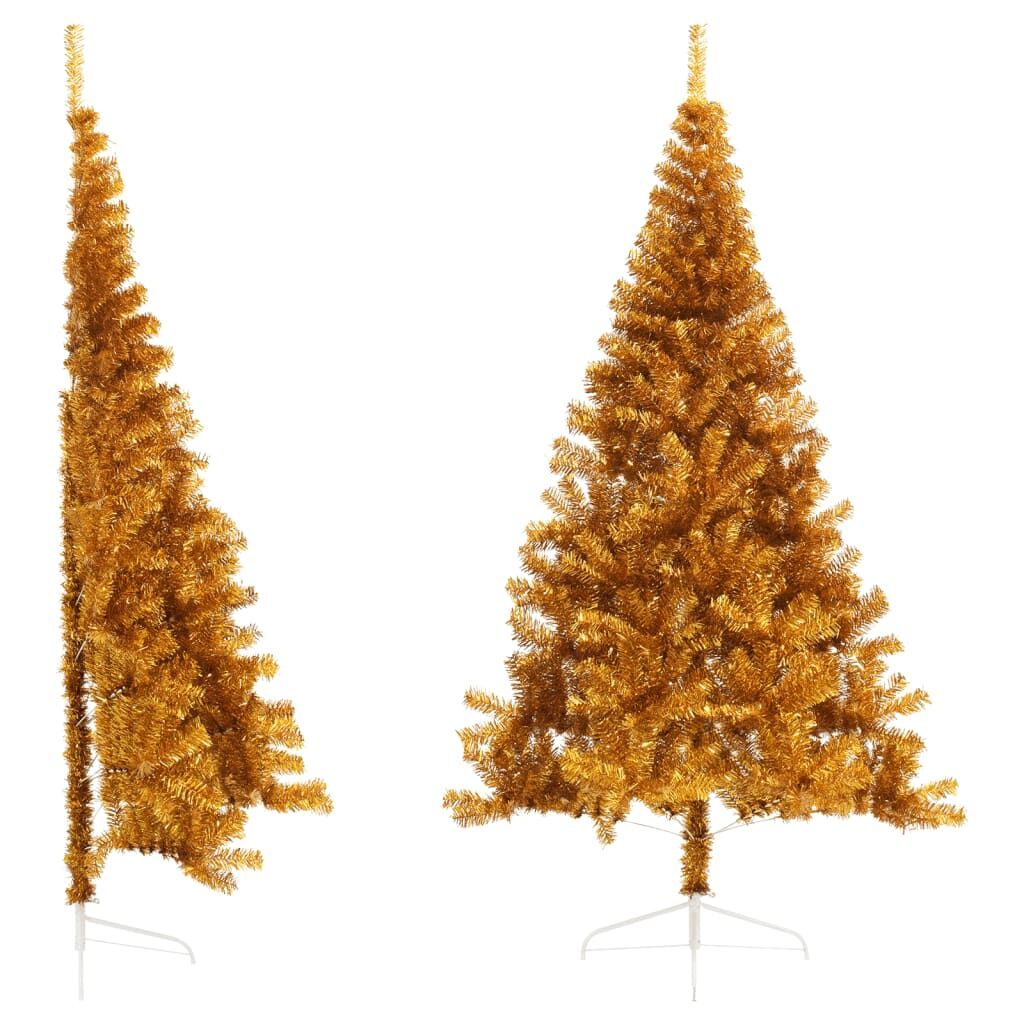 Vidaxl Medio Árbol De Navidad Artificial Con Soporte Pet Dorado 210 Cm_0