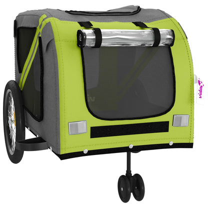 Remolque De Bicicleta Mascotas Hierro Tela Oxford Verde Gris_4