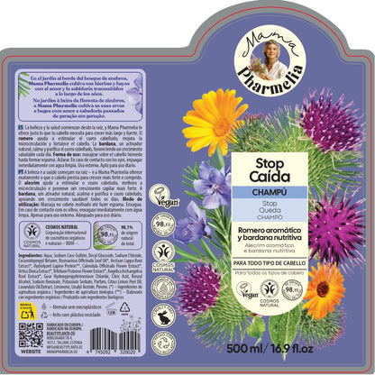 Champú Stop Caída con Romero Aromático y Bardana Nutritiva, Mama Pharmelia, 500ml