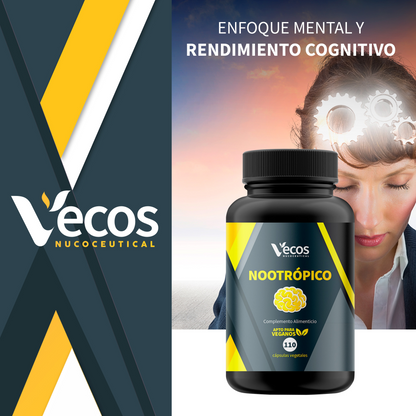 Nootrópico Natural Vecos 110 Cápsulas | Concentración Y Foco Mental | Cafeína + Teanina + Bacopa + Ginkgo_1