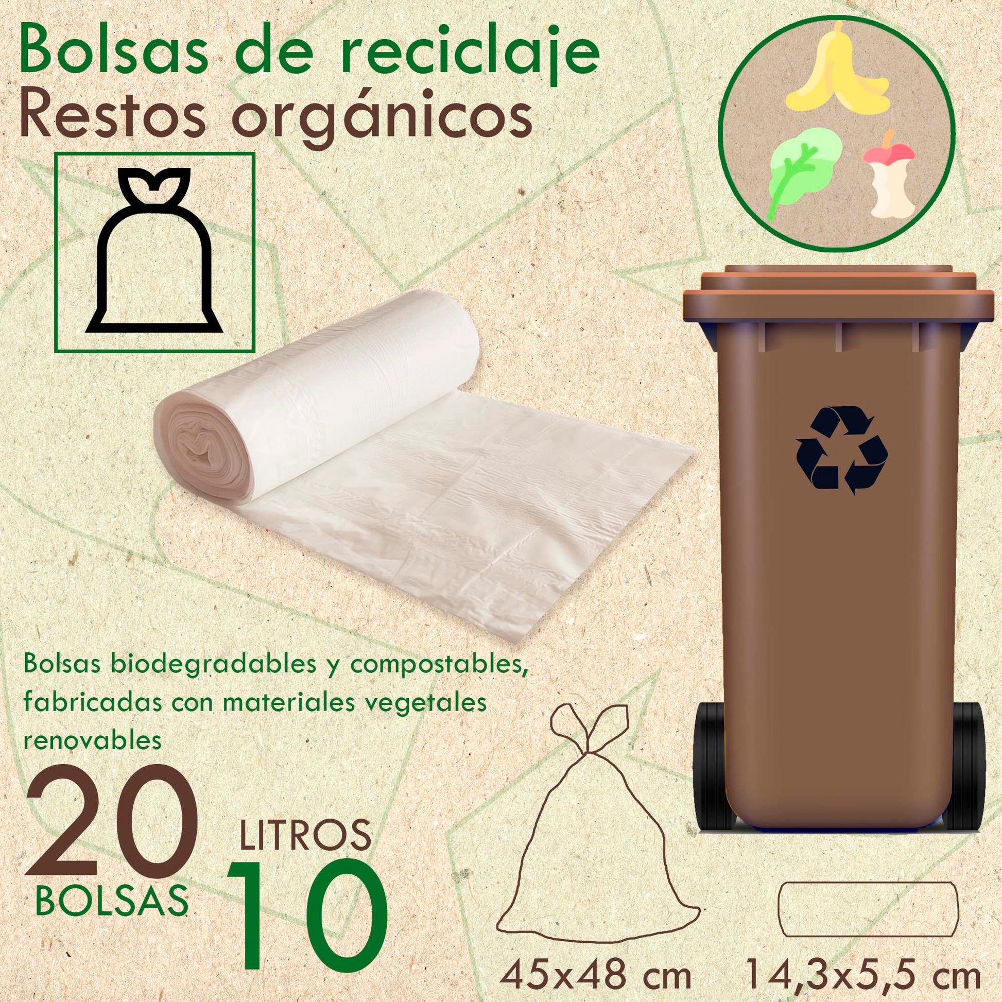 Pack De 25 Rollos De 20 Bolsas De Basura Biodegradable Y Compostable 10 L_1