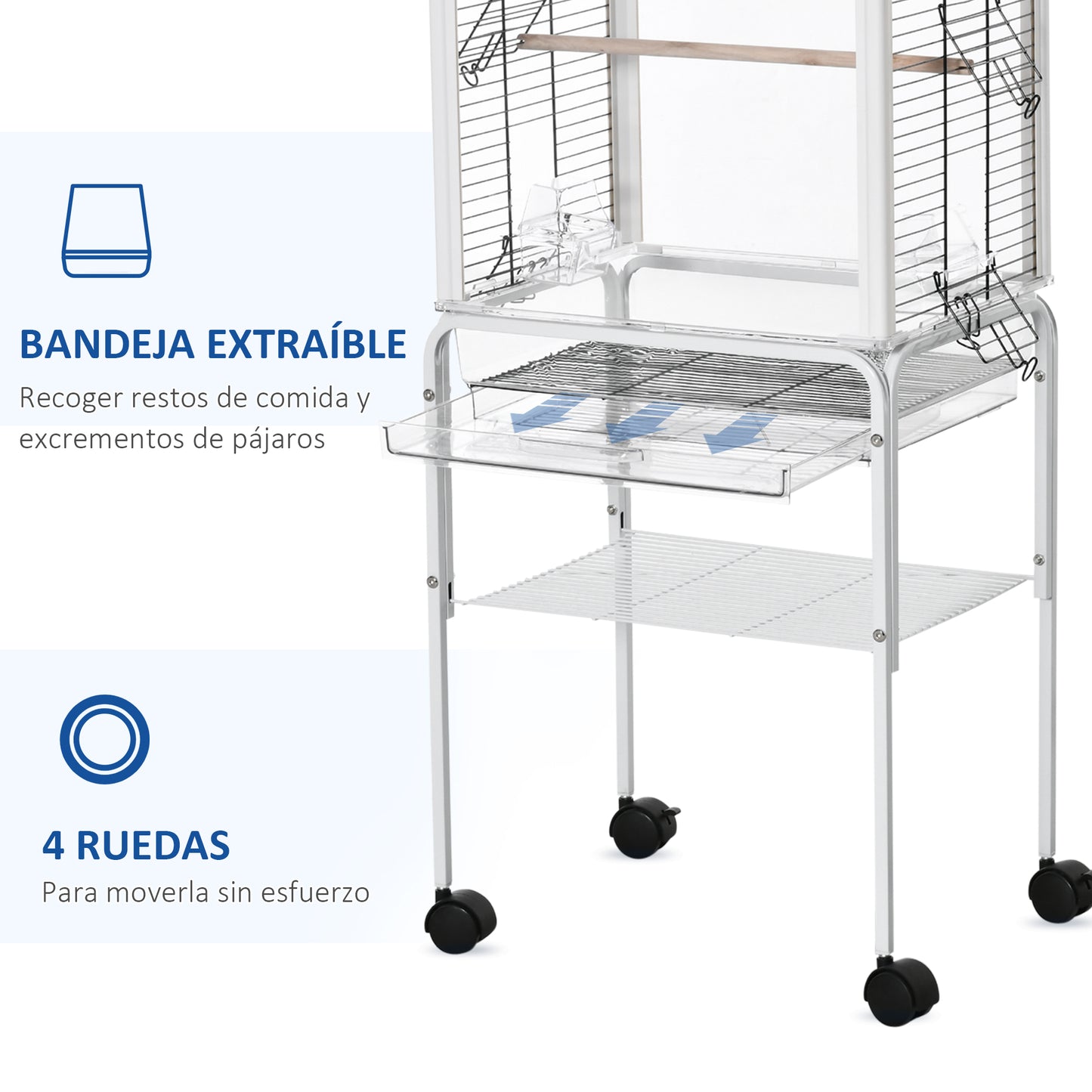 Pawhut Jaula Para Pájaros Con Soporte Desmontable 4 Ruedas Techo Abrible Bandeja_5