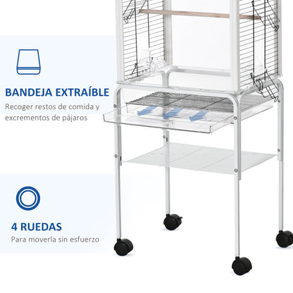 Pawhut Jaula Para Pájaros Con Soporte Desmontable 4 Ruedas Techo Abrible Bandeja_5