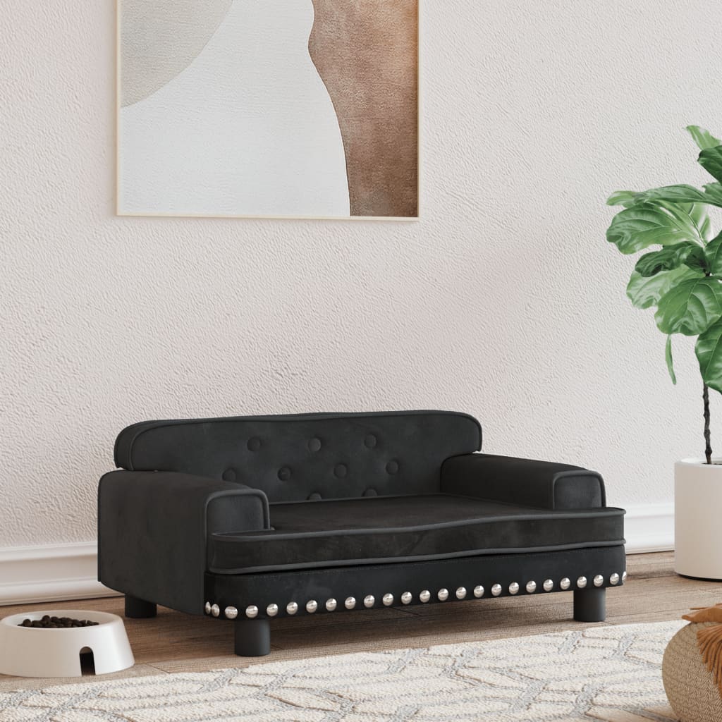 Cama Para Perros De Terciopelo Negra 70x45x30 Cm / Vetonek_4