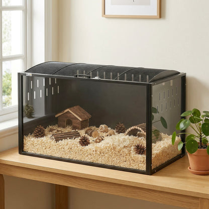 Pawhut Jaula Para Hámster Grande 105x51x53 Cm Con Tapa Ventilada Abatible Negro_1