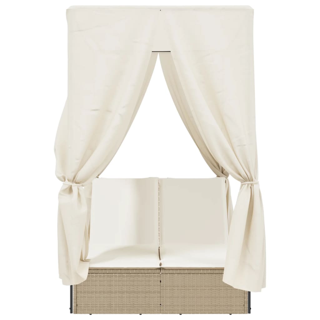 Tumbona Doble Con Techo Y Cortinas Ratán Sintético Beige / Vetonek_4
