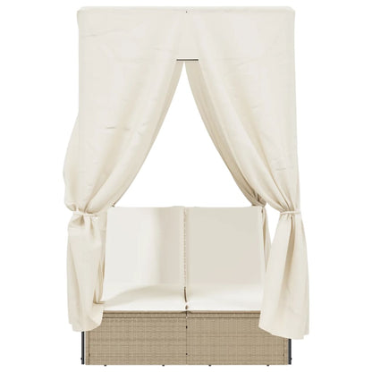 Tumbona Doble Con Techo Y Cortinas Ratán Sintético Beige / Vetonek_4