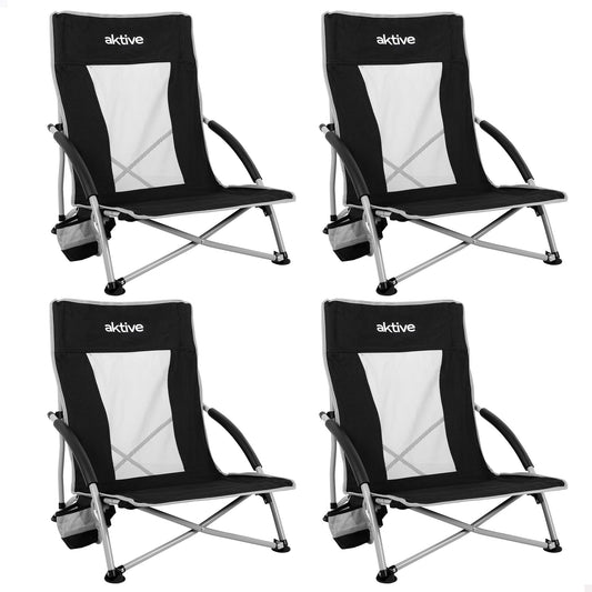 Aktive Pack 4 Sillas Plegables Camping Bajas 50x51x67 Cm Negras Con Posavasos_0