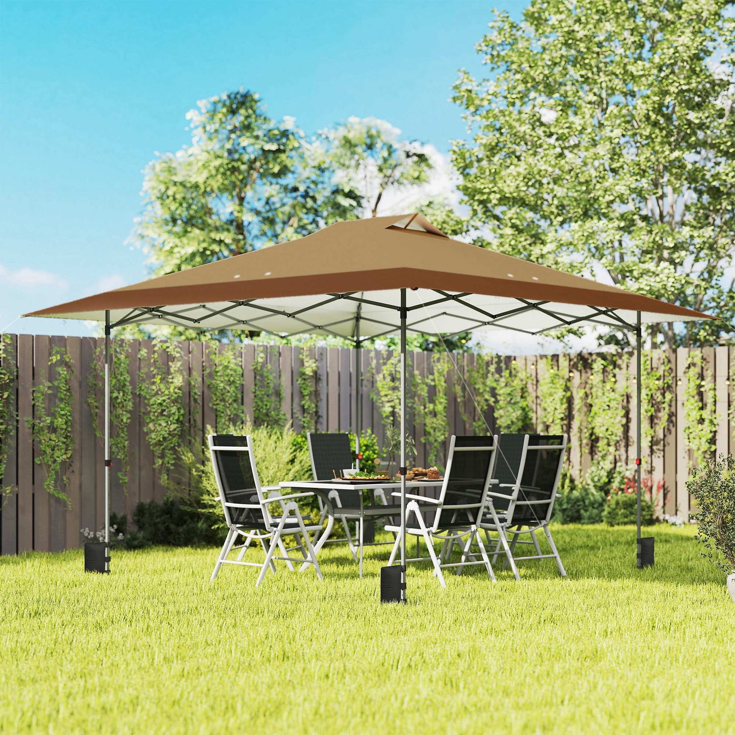 Outsunny Carpa Plegable 4x4 M Con Bloqueo Central Y Altura Ajustable Beige_1