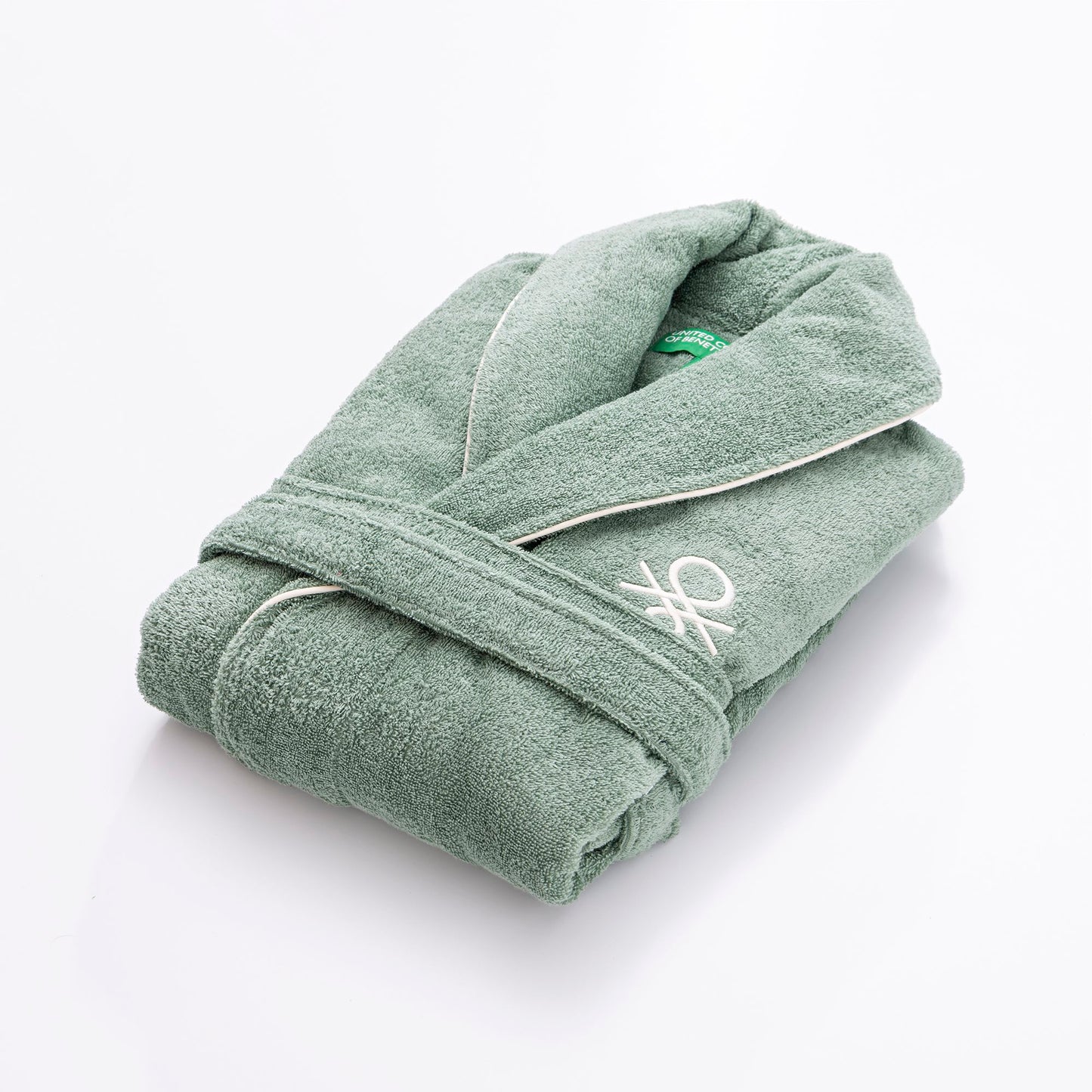 Albornoz M/l 420gsm 100% Algodon C/ Logo Bordado Verde Core Benetton_1