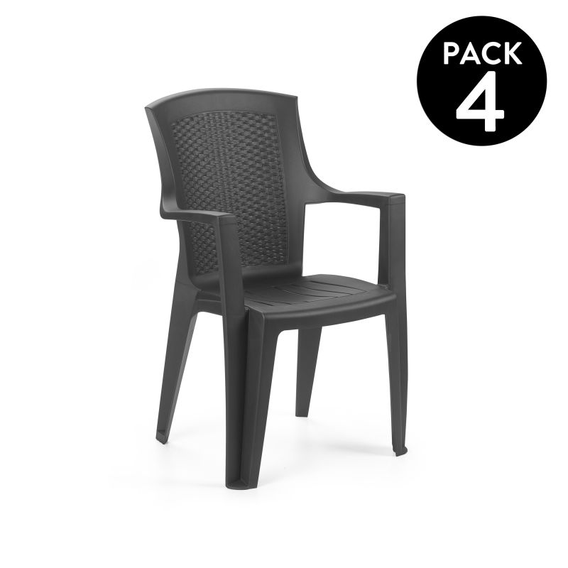 Pack 4 Sillas De Exterior Pacific Apilables, Polipropileno, Antracita, 55 X 91 X 60_0