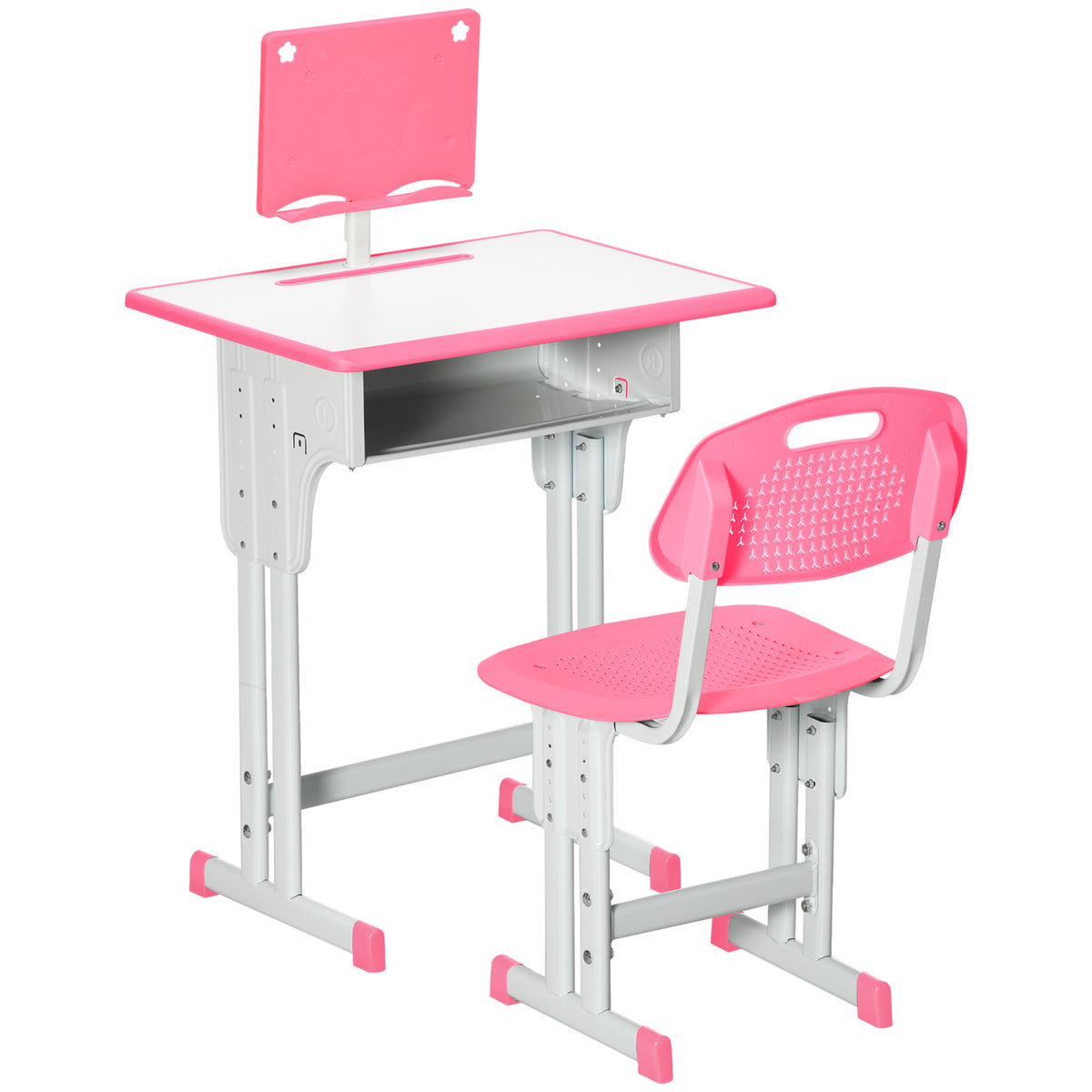 Secretária E Cadeira Para Crianças Homcom Rosa Pp, Mdf E Aço 60x45x90-120cm_0