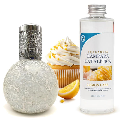 Lámpara Catalítica Mosaico Blanco + Fragancia Lemon Cake 200 Ml - Elimina Malos Olores, Impurezas Y Perfuma_0