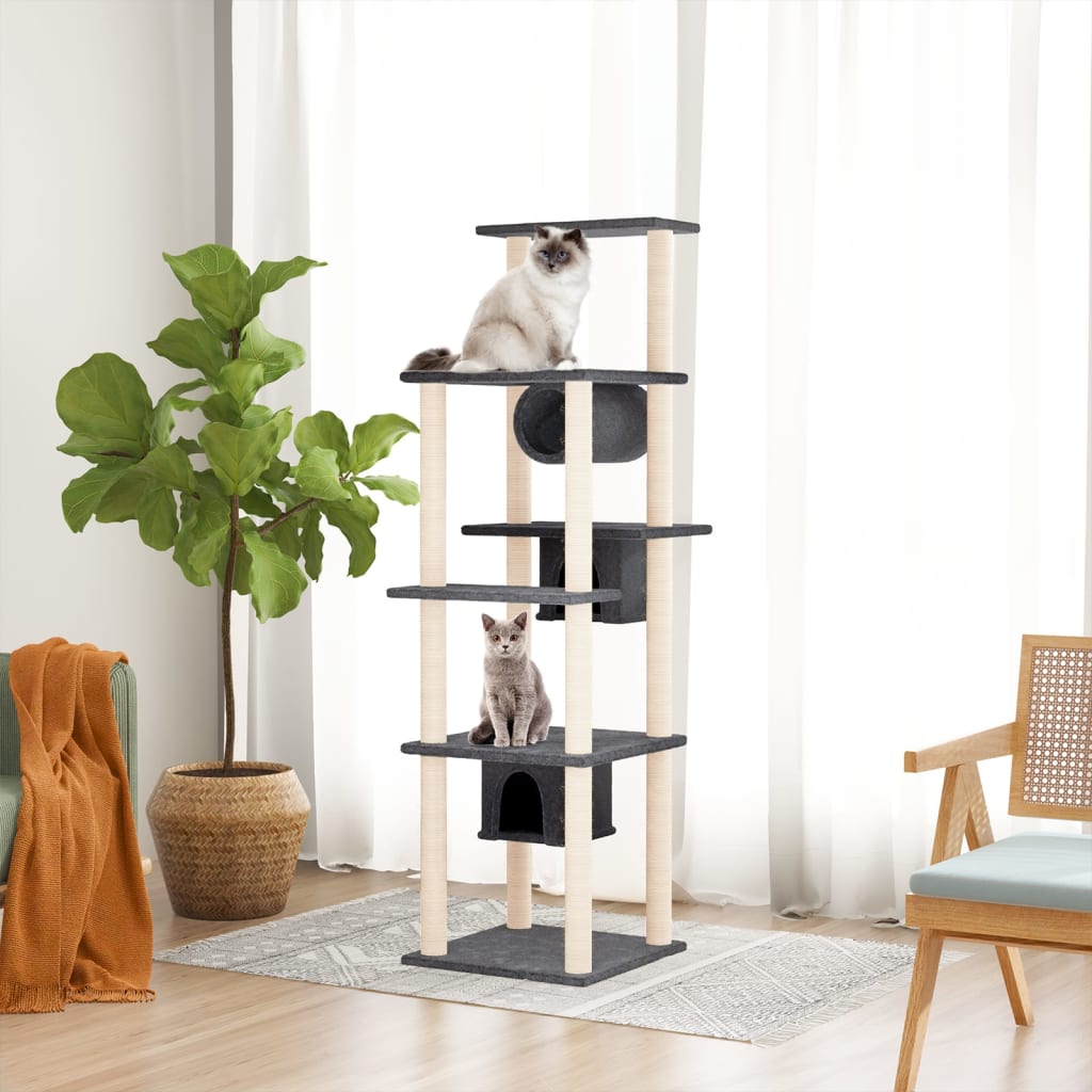 Rascador Para Gatos Con Postes De Sisal Gris Oscuro 169 Cm_1