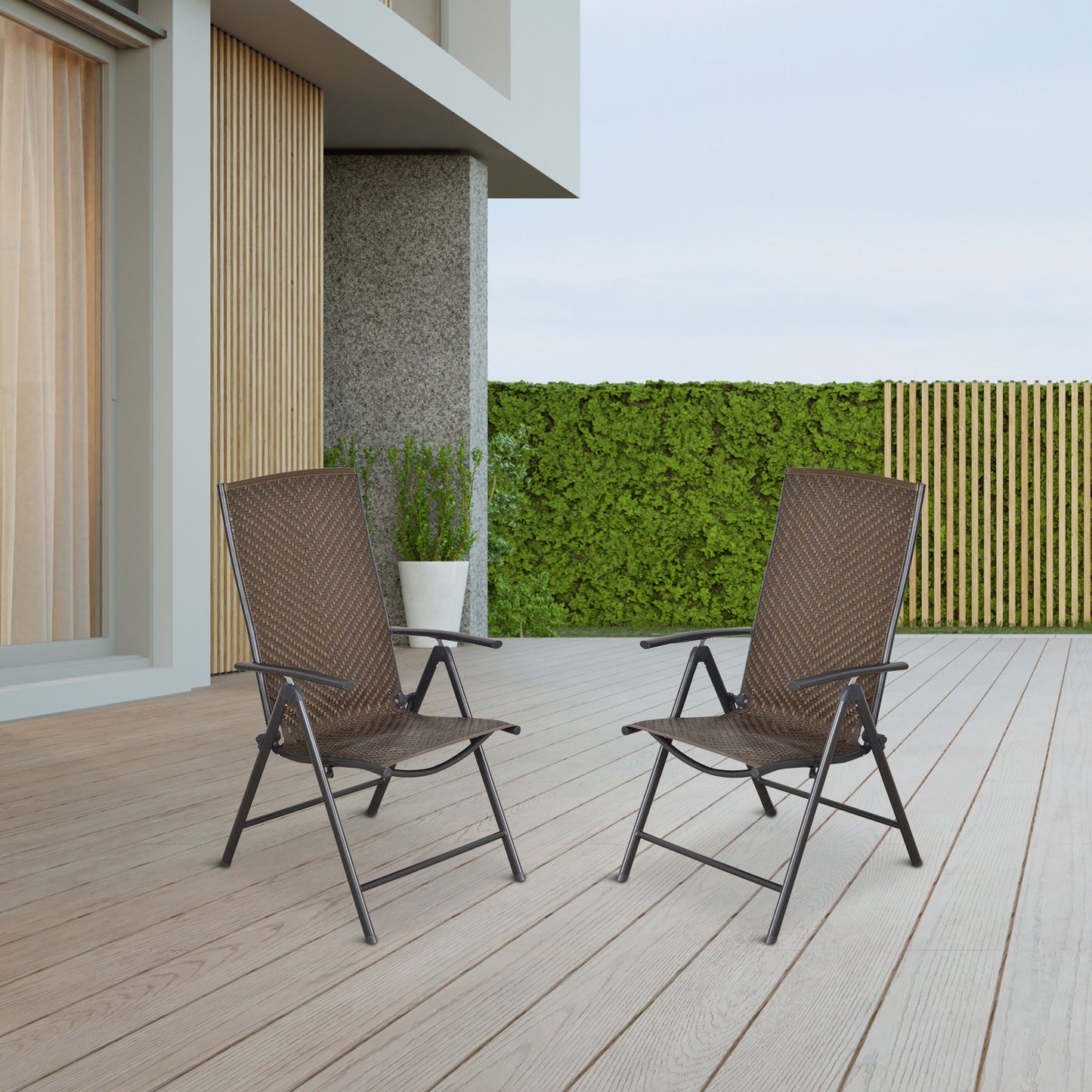 Outsunny Conjunto De 2 Sillas Ratán Plegables Respaldo Ajustable Jardín Exterior_1