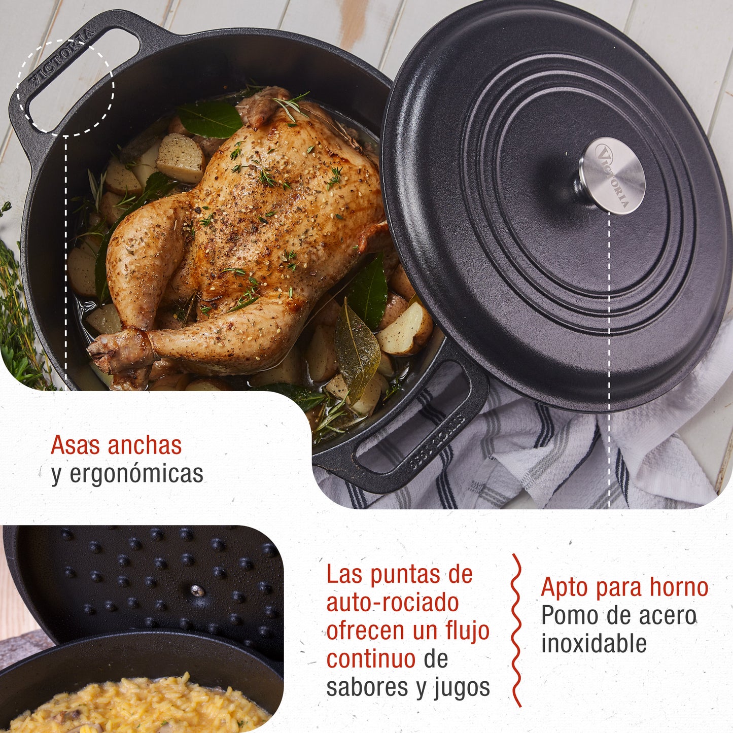 Victoria Horno Holandés Olla Inducción Hierro Fundido Curado 29cm, Cocotte 6,6l, Sin Ptfe Ni Pfoa, 35709, Negro_2
