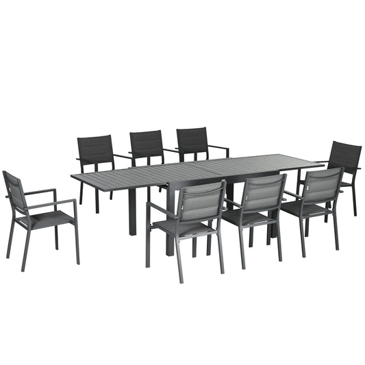 Outsunny Conjunto Muebles De Jardín Con Mesa Extensible 8 Sillas Apilables Gris_0