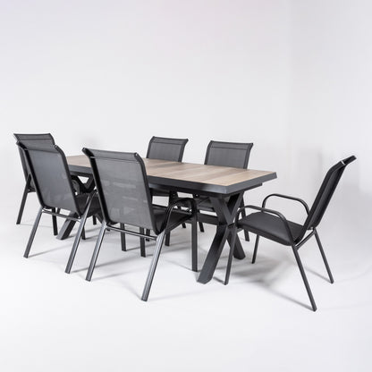 Conjunto De Mesas Y Sillas Apilables Para Exterior, Mesa Extensible 202 A 264 Cm, Aluminio Y Cerámica, Color Antracita_2