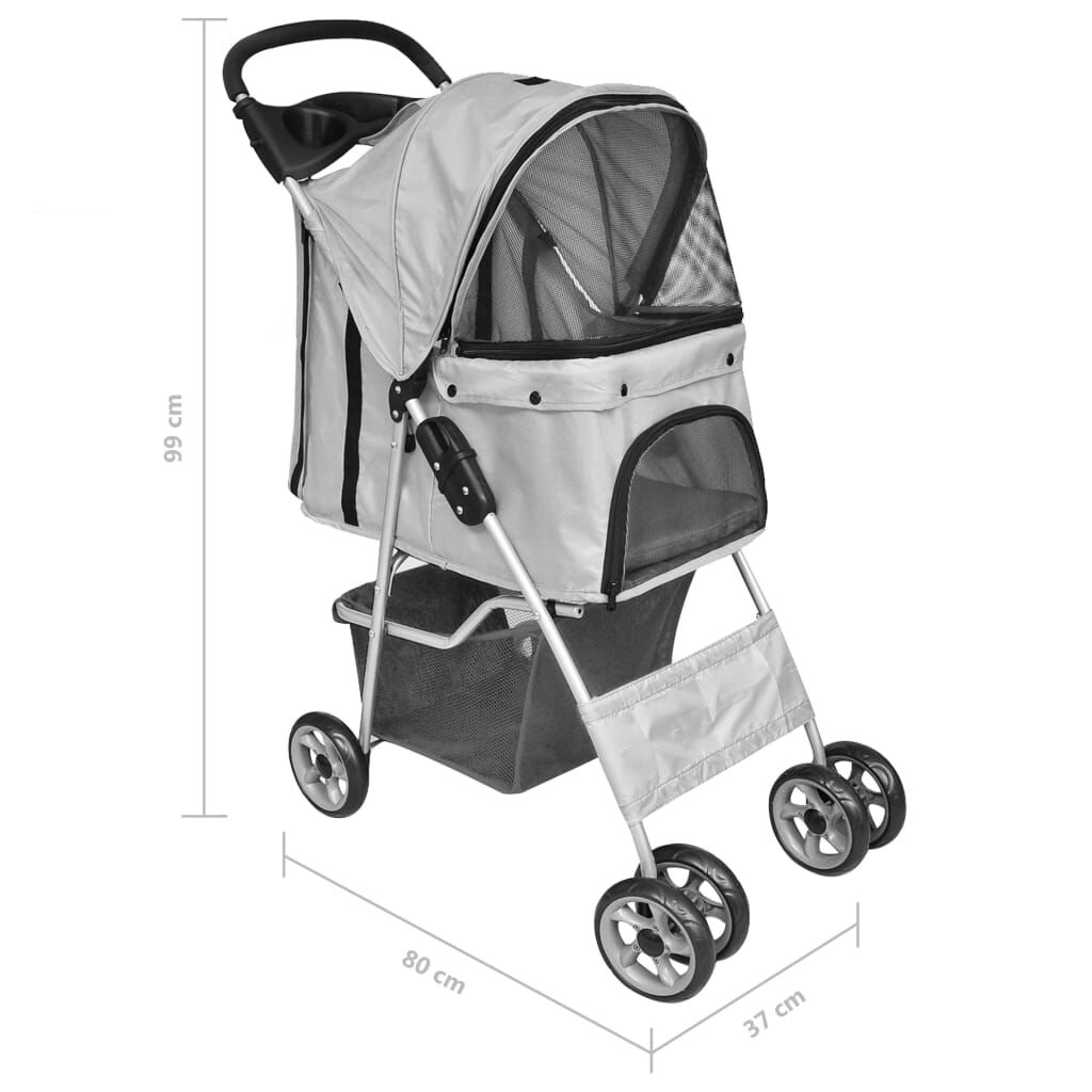 Vidaxl Cochecito Plegable Para Mascotas Perro/gato Gris_2