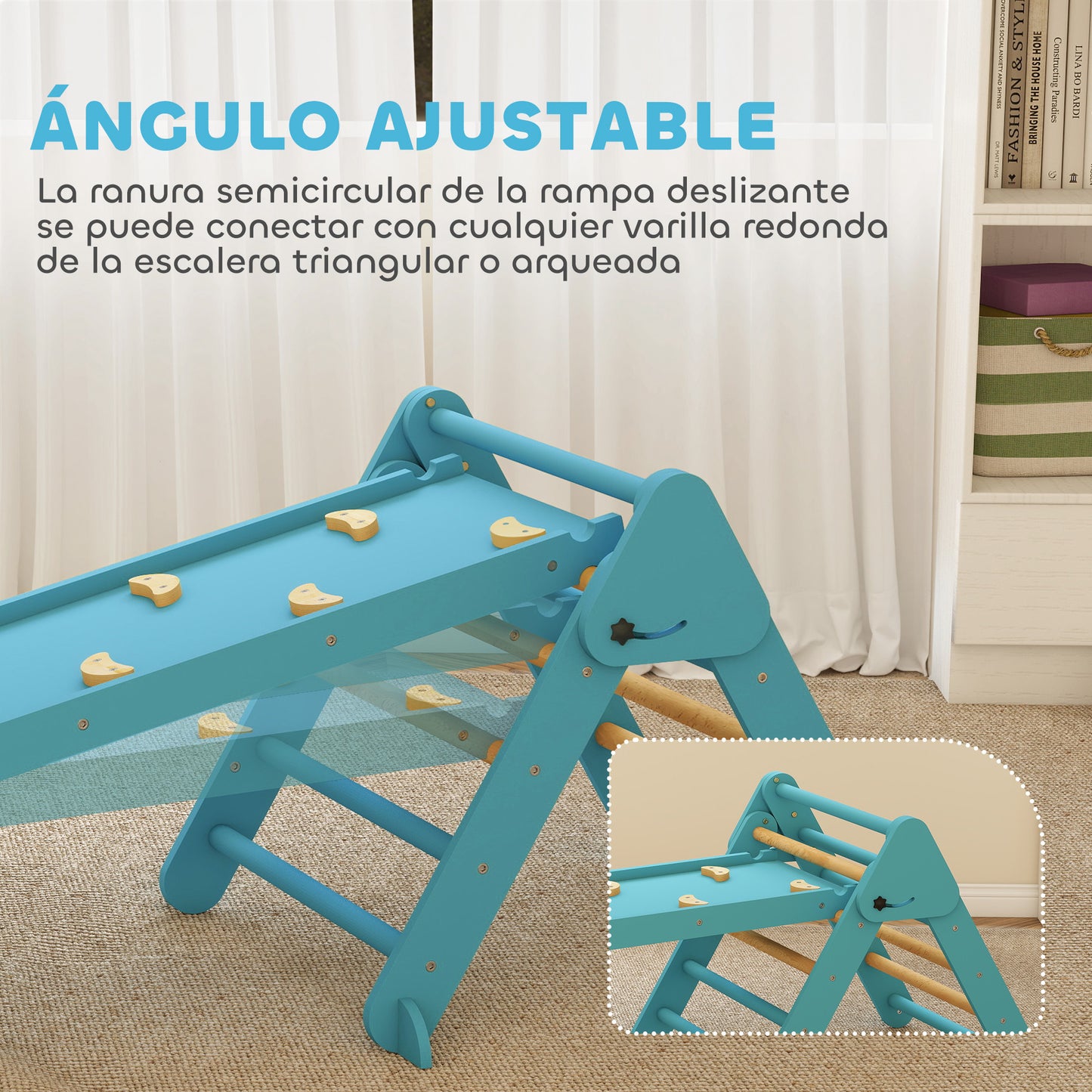 Aiyaplay 7 En 1 Triángulo De Escalada Montessori Con Arco Y Rampa 188x70 Cm Azul_5