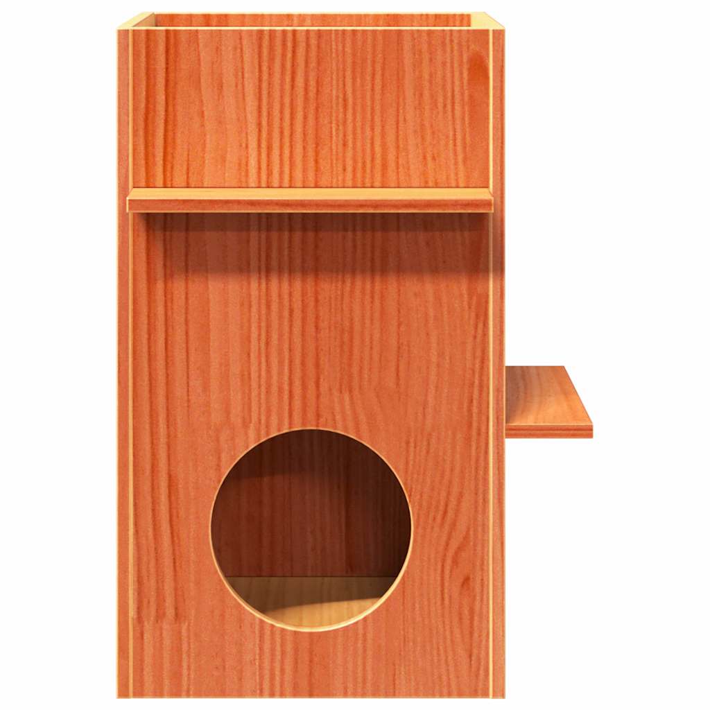 Casa Para Gatos Cera Marrón 43x43x60 Cm Madera Maciza Pino_3