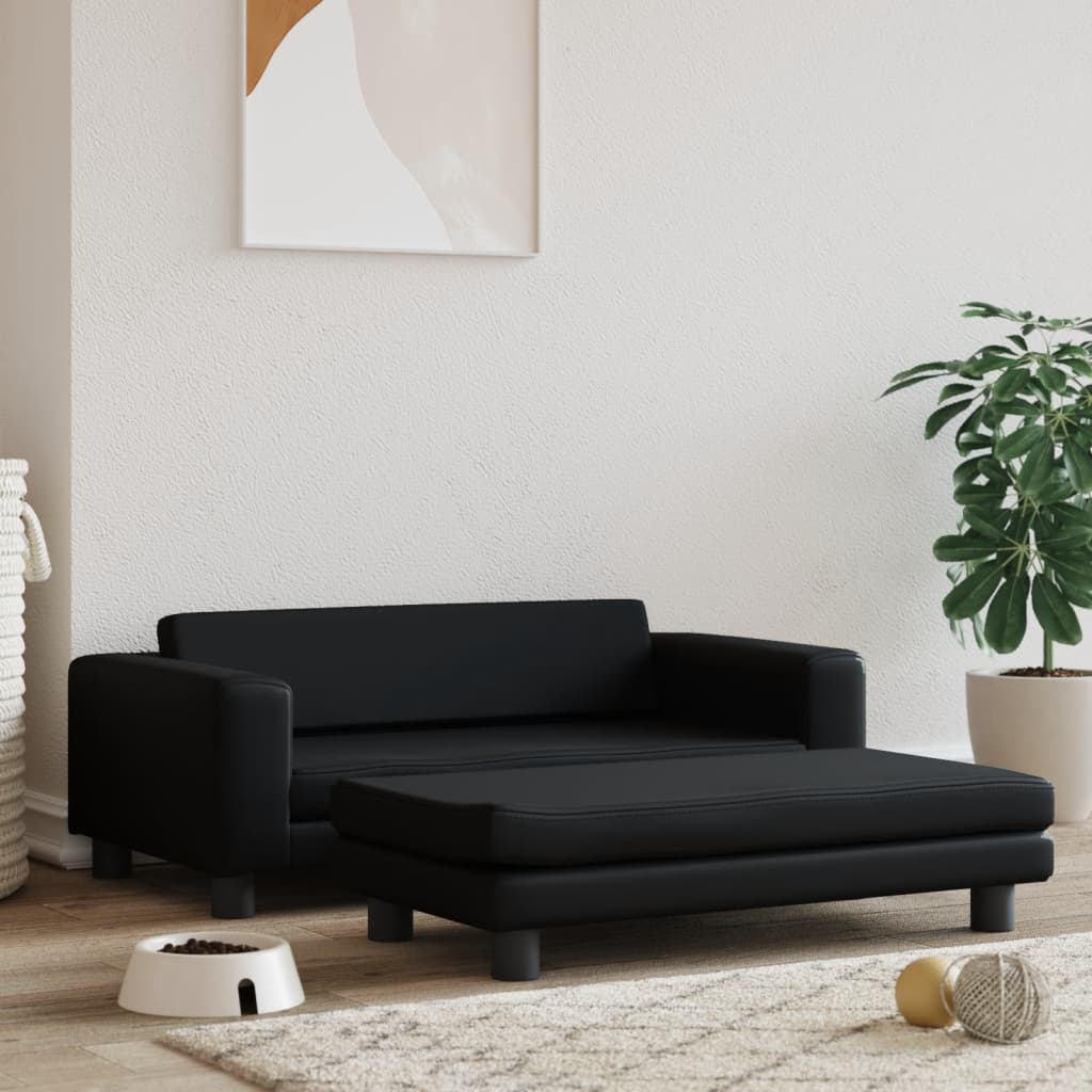 Cama De Perros Con Extensión Cuero Sintético Negro 100x50x30 Cm / Vetonek_3