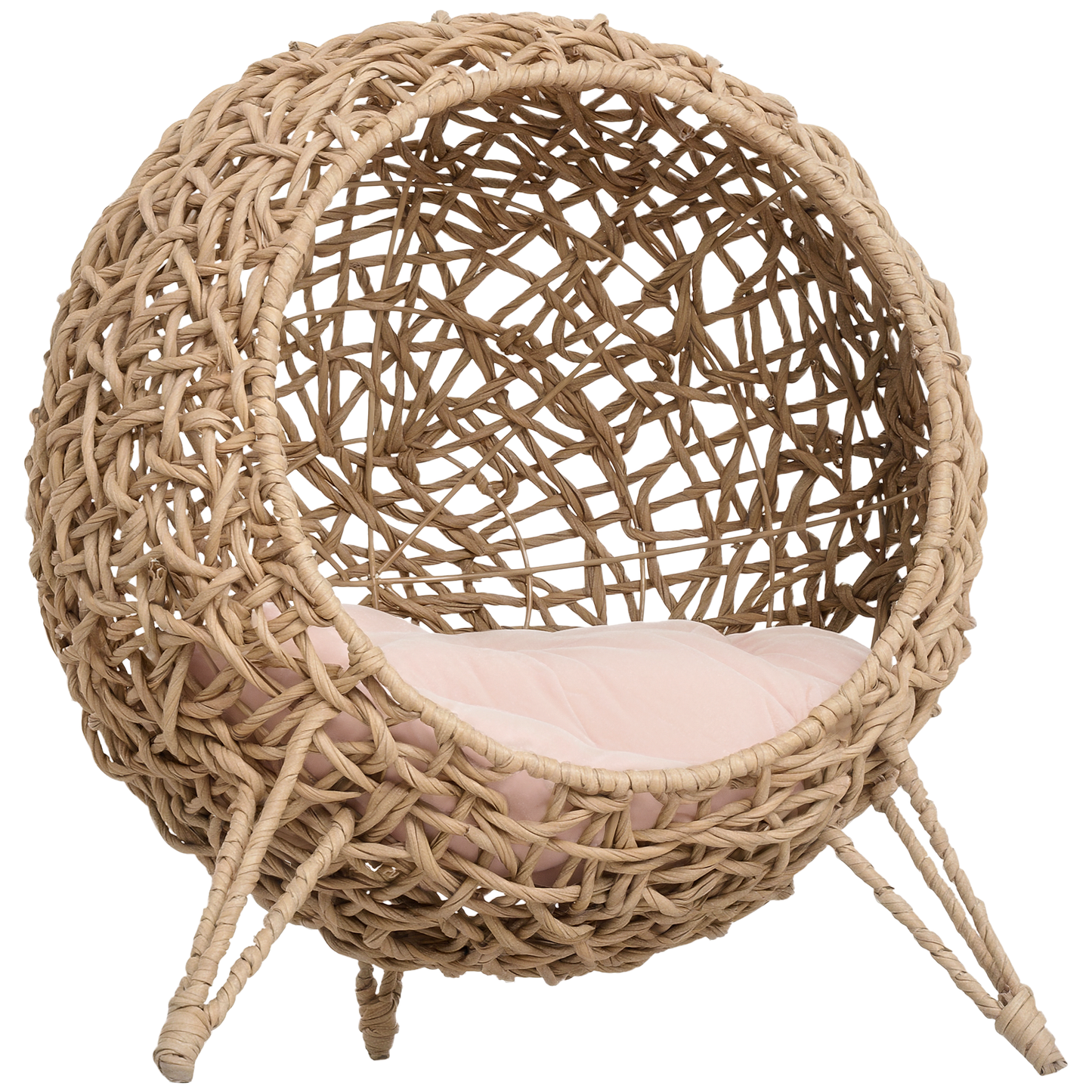 Pawhut Cueva De Ratán Con Cojín Para Gatos Base Elevada Con 3 Patas Φ52x58 Cm_0