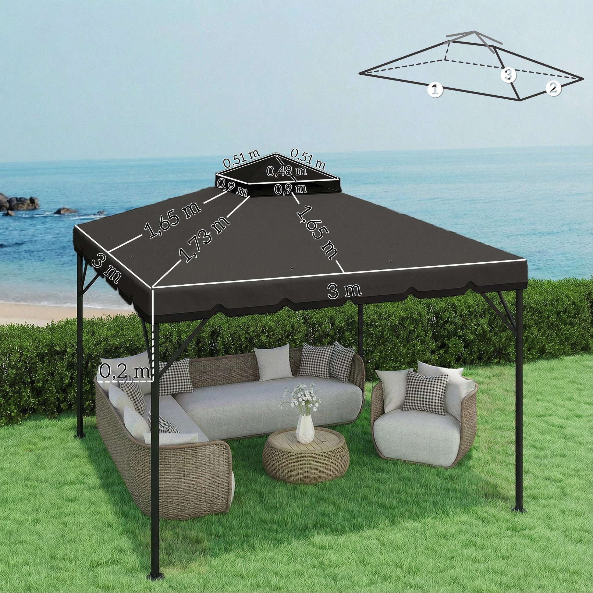 Outsunny Techo De Repuesto Para Cenador 3x3 M Techo Doble Upf 30+ Gris Claro_2