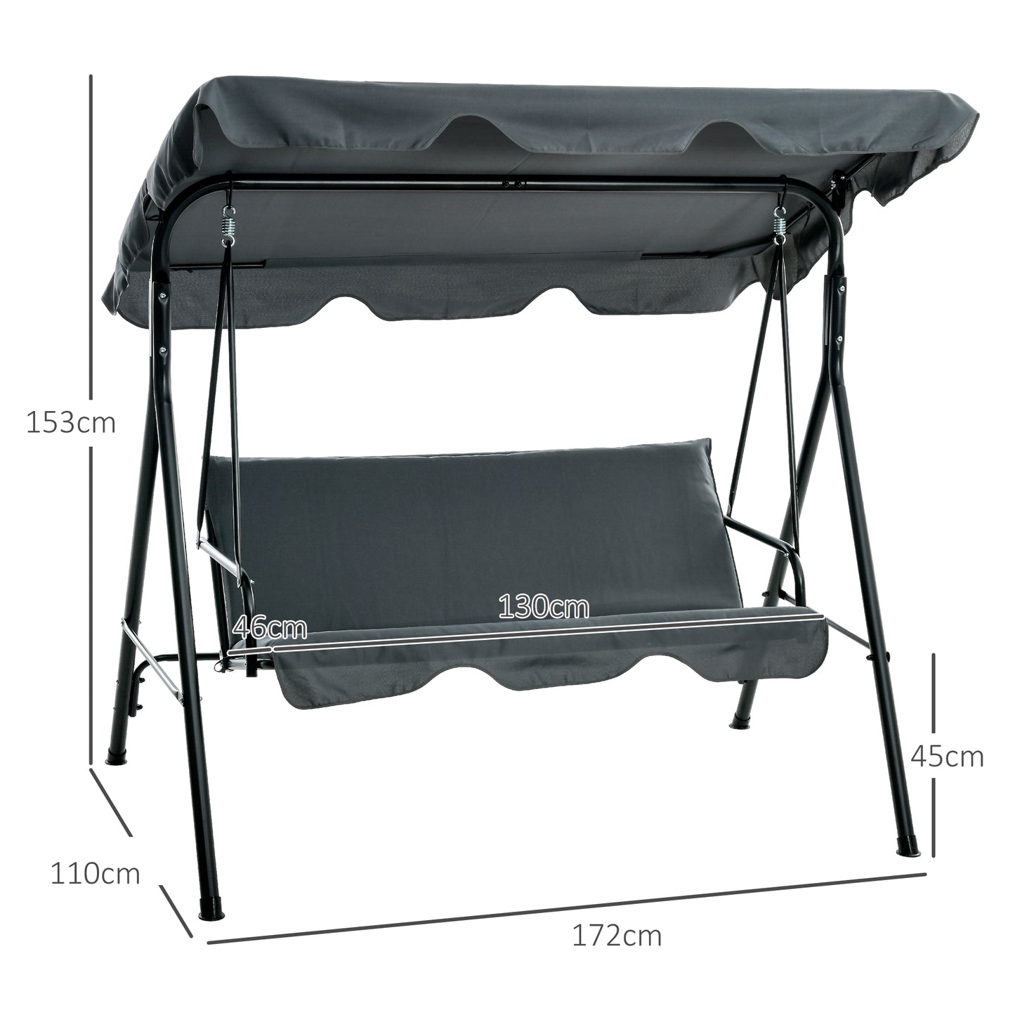 Outsunny Columpio De Jardín De 3 Plazas Con Techo Ajustable 172x110x153cm Gris_2