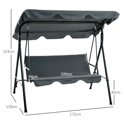 Outsunny Columpio De Jardín De 3 Plazas Con Techo Ajustable 172x110x153cm Gris_2