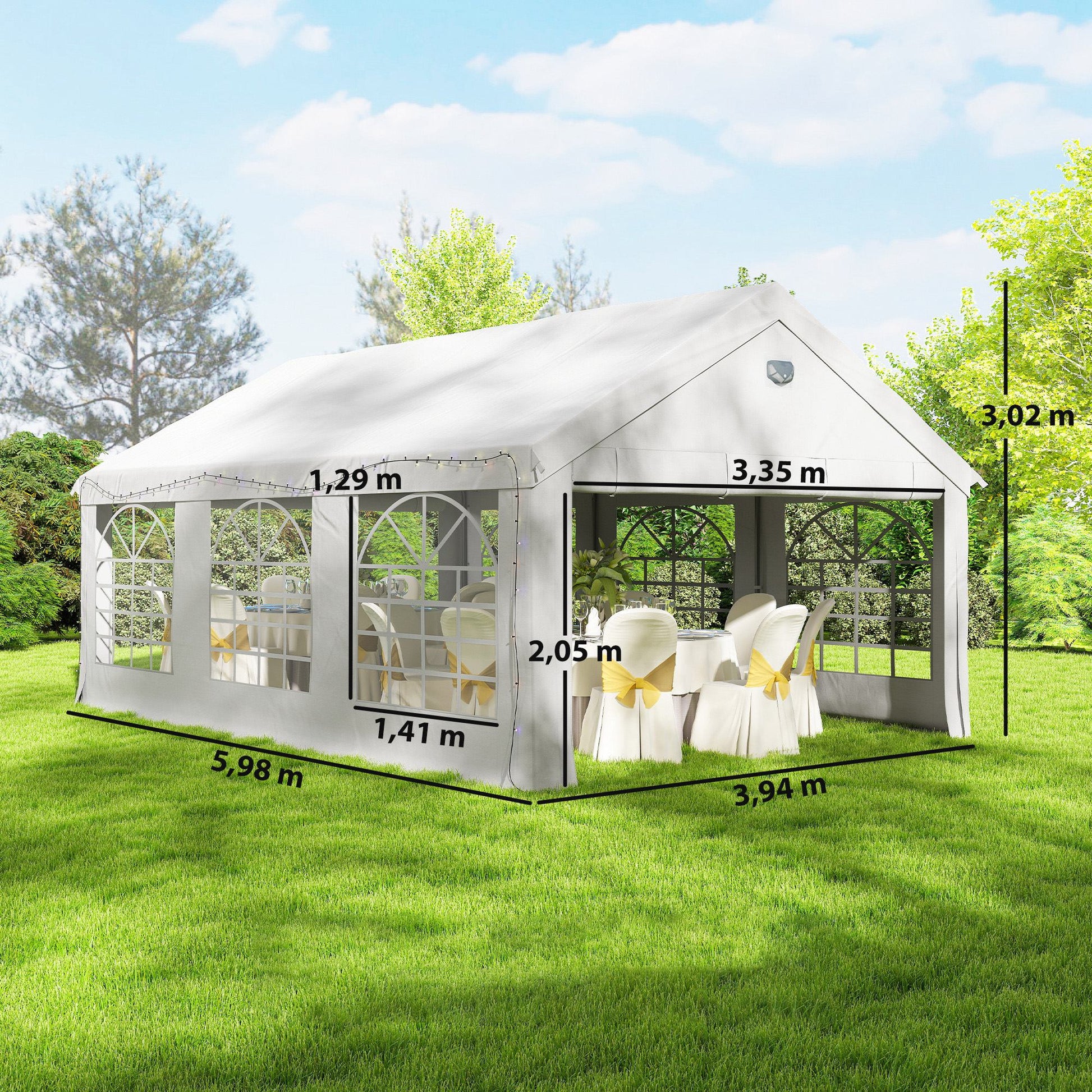 Outsunny Carpa Para Fiesta 4x6 M Con Luces Led Paredes Extraíbles Puertas Blanco_2