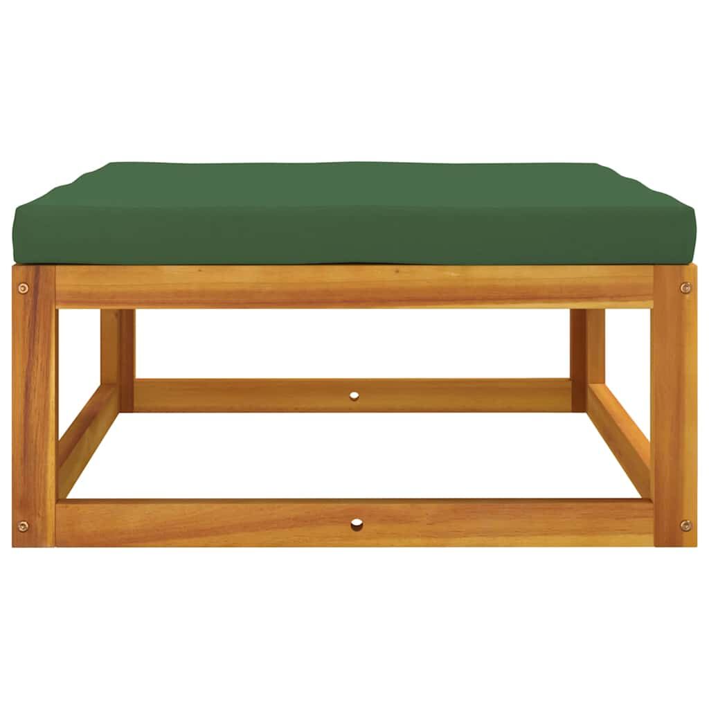 Vidaxl Reposapiés De Jardín Madera Maciza Acacia Con Cojín Verde_3