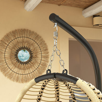 Outsunny Silla Colgante Huevo Con Soporte Cesta Plegable Cojín Beige_4