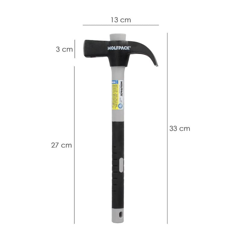 Martillo Uña Mango Fibra Vidrio Mango Fibra Vidrio Con Empuñadura Antideslizante. 600 Gramos 33 Cm._1