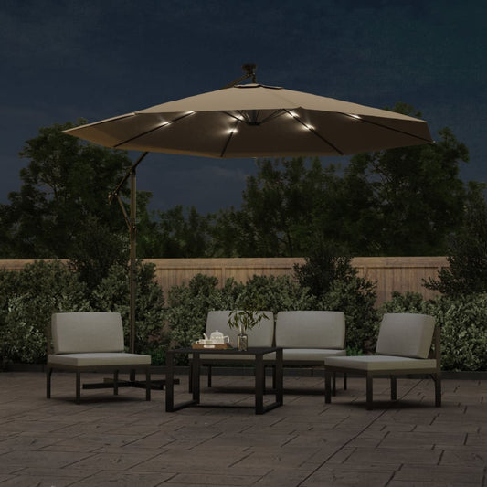 Sombrilla Voladiza Con Luces Led Y Poste Acero Taupe 300 Cm_0