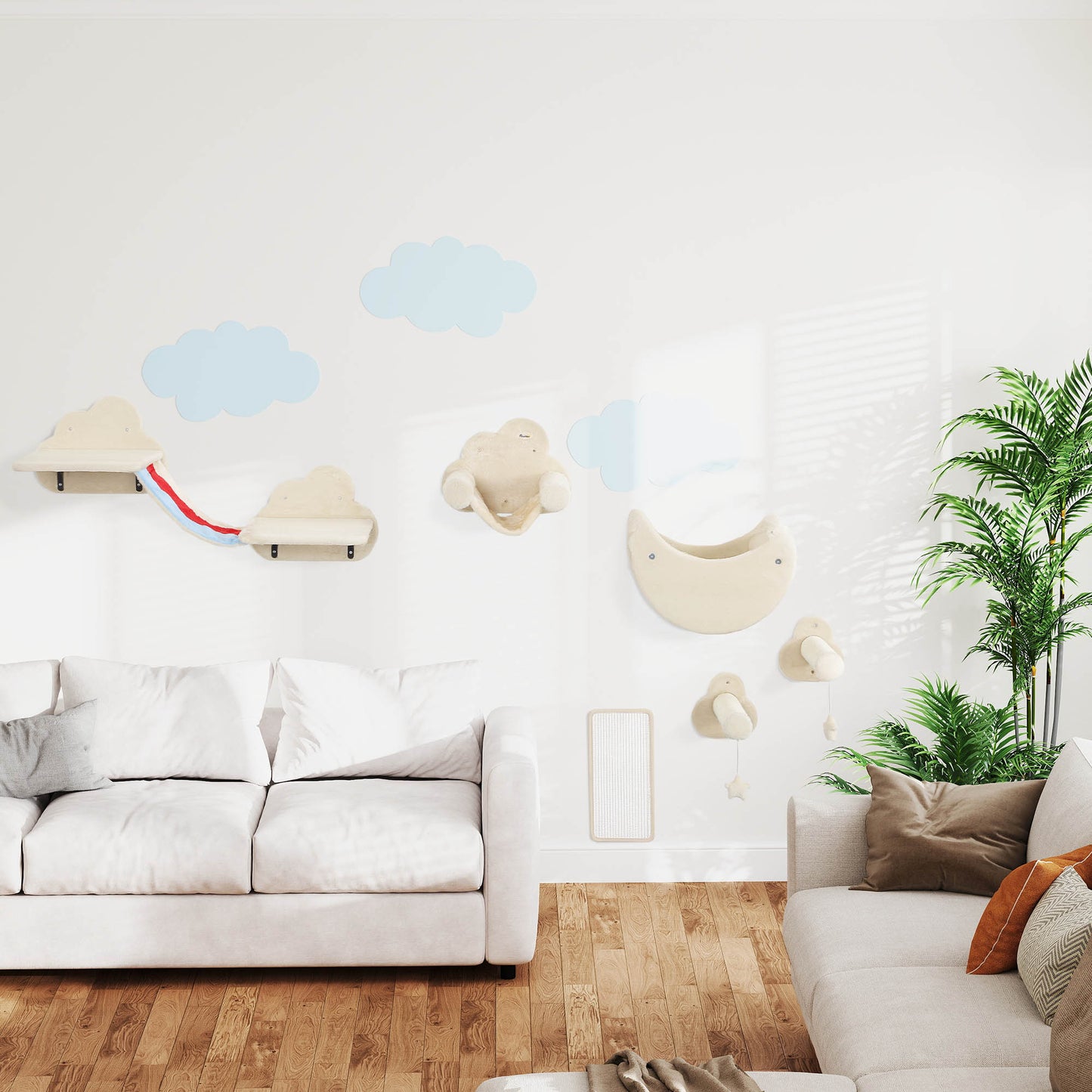 Pawhut Juego De Pared De Escalada Para Gatos 6 Piezas Con Hamacas Plataformas_1