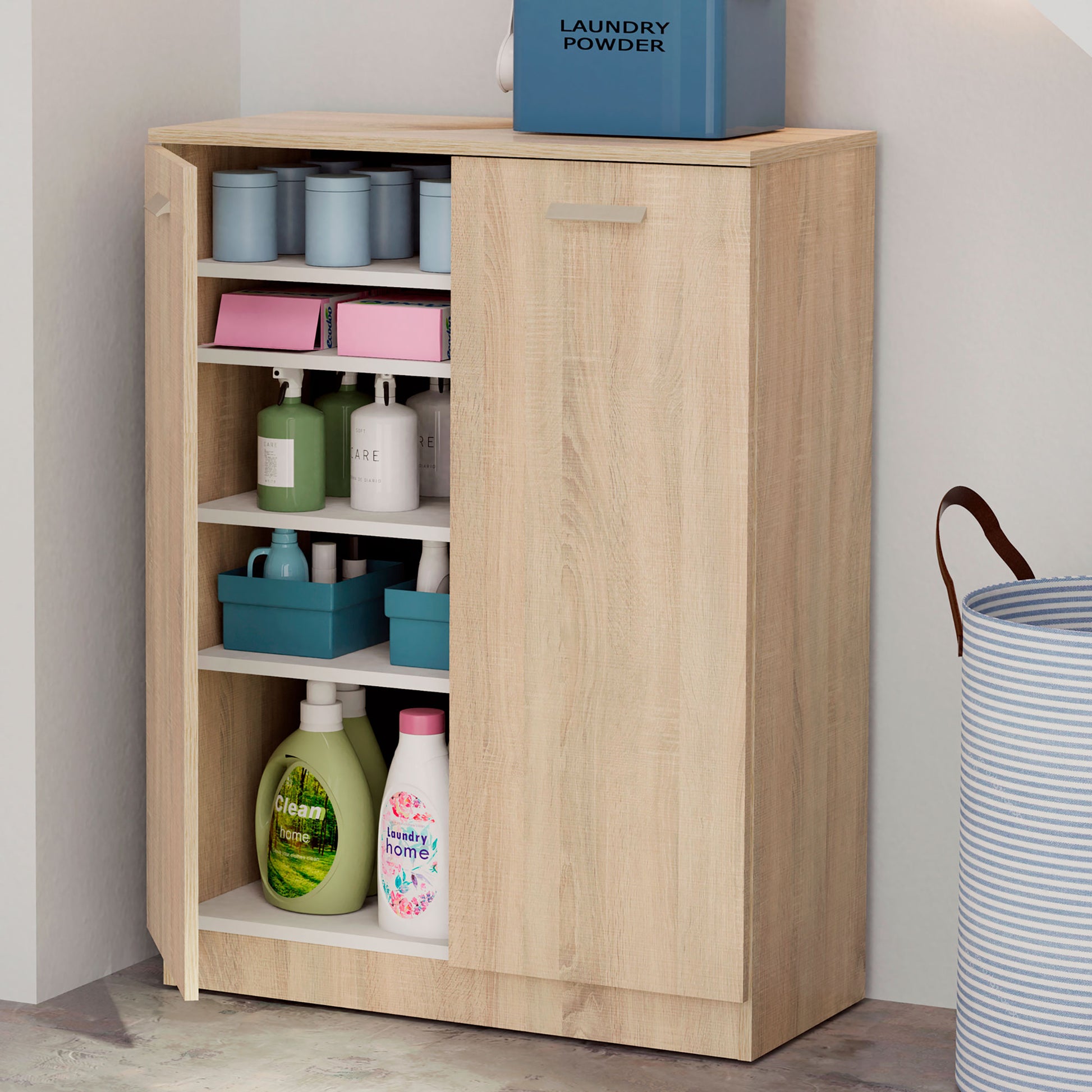 Armario Dormitorio, Multiusos, Baño, Mueble Cocina, Zapatero 2 Puertas 5 Estantes101x74x36 Cm, Briebe, Nova, Madera