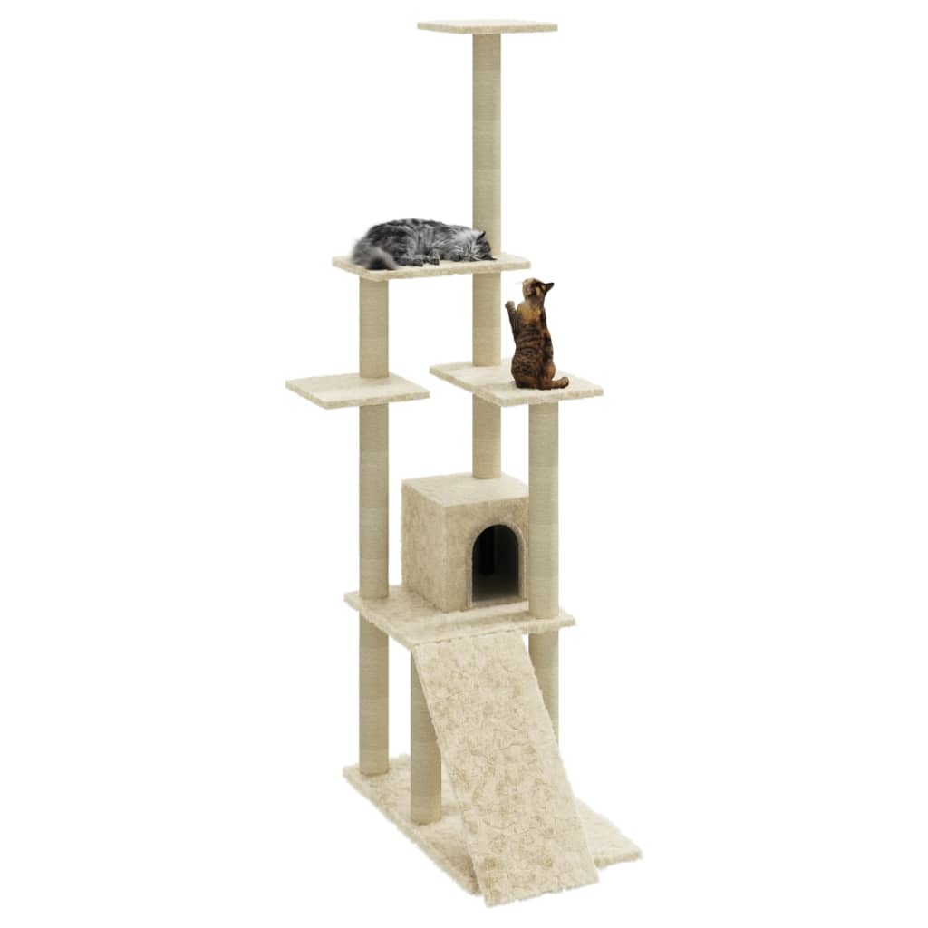 Rascador Para Gatos Con Postes De Sisal Color Crema 155 Cm_2