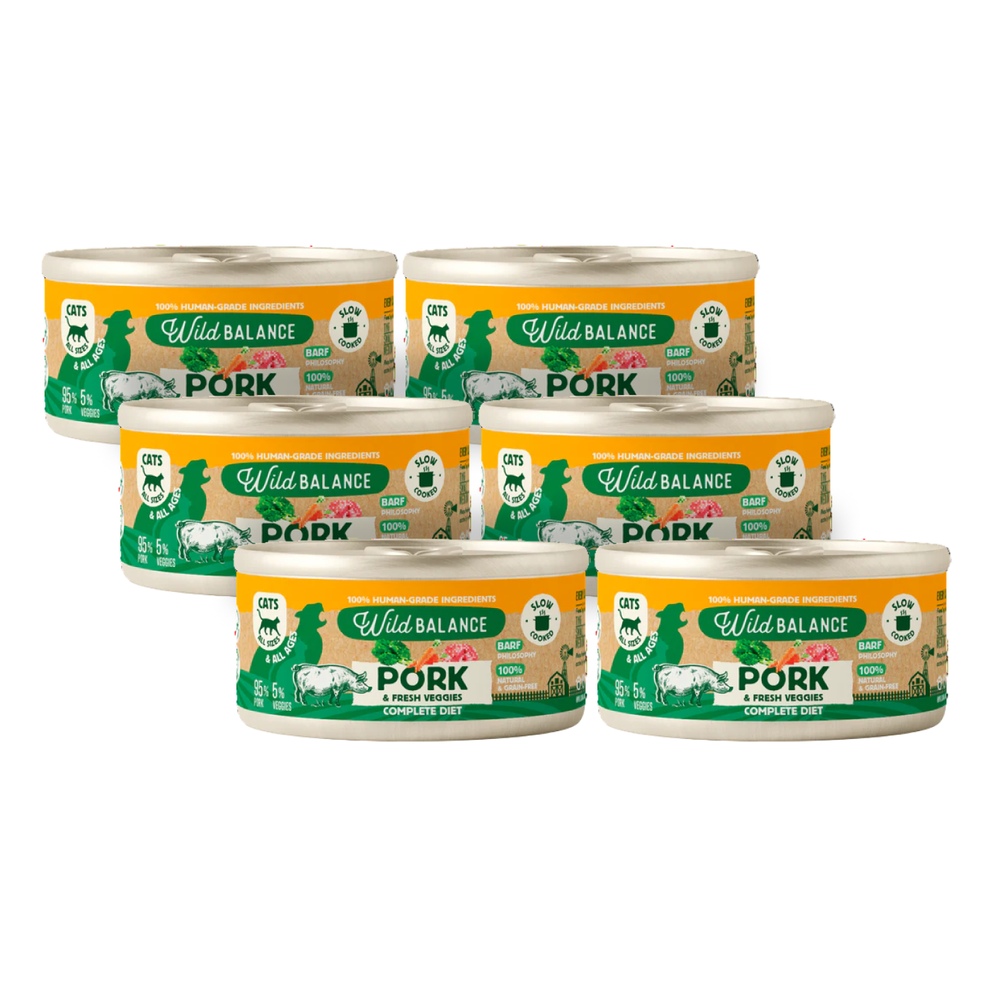 Pack Cerdo y verduras BARF para gatos 6 x 120 g Wild Balance