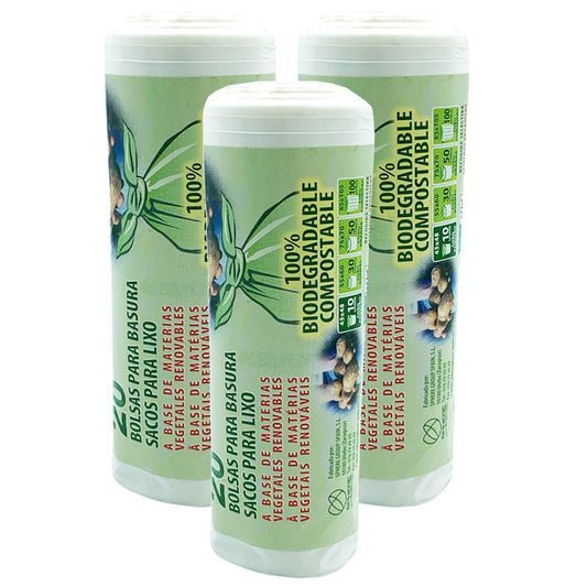 3 Rollos De 20 Bolsas De Basura Biodegradable Y Compostable 10 L_0