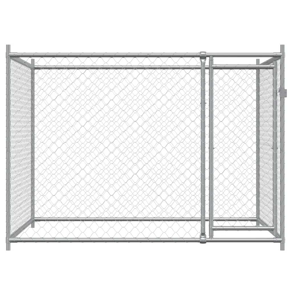Jaula De Perros Con Puerta Acero Galvanizado Gris 2x2x1,5 M_3