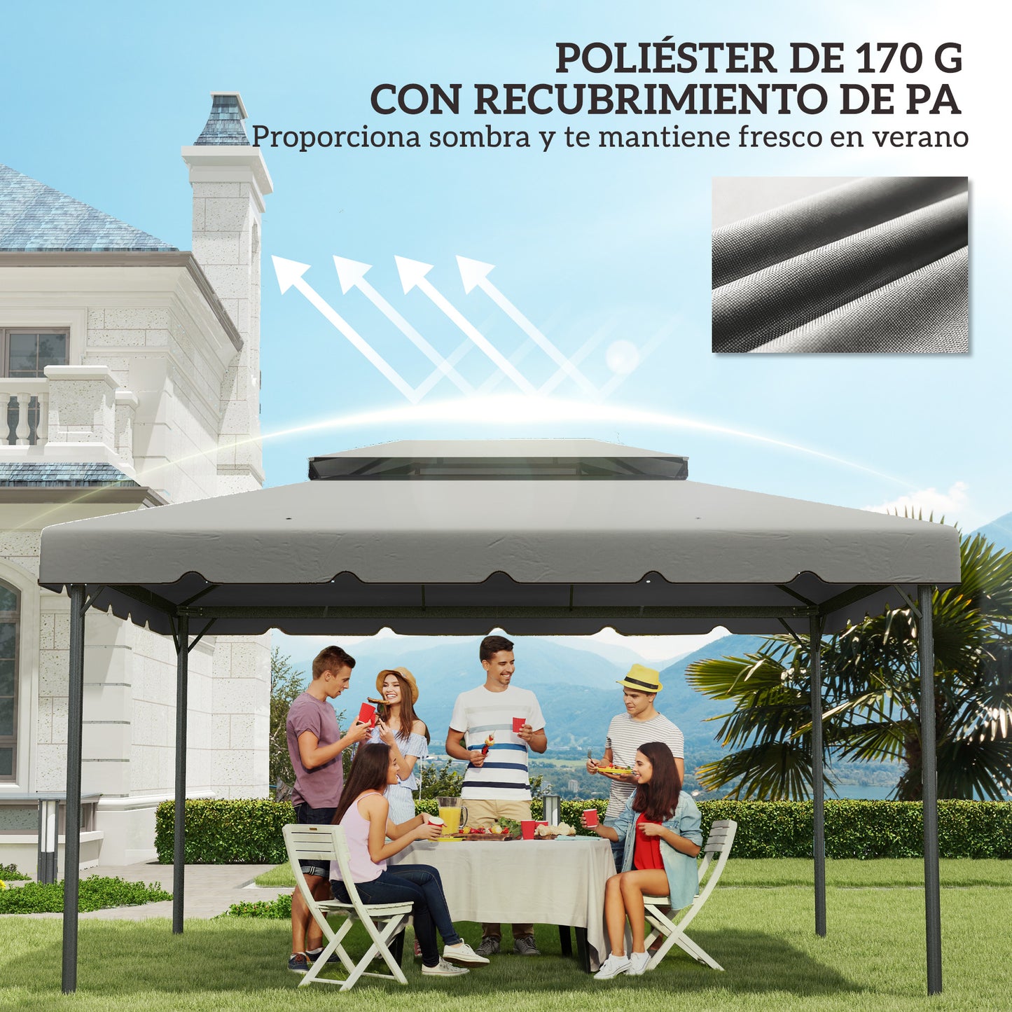 Outsunny Techo De Repuesto Para Cenador 4x3 M Techo Doble Drenaje Gris_5