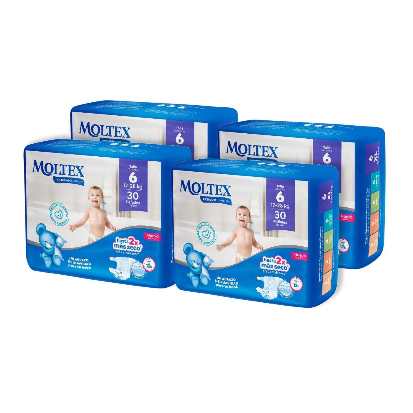 Pack 4 x Pañales Moltex Premium Comfort T6 (17-28 kg) 30 Uds