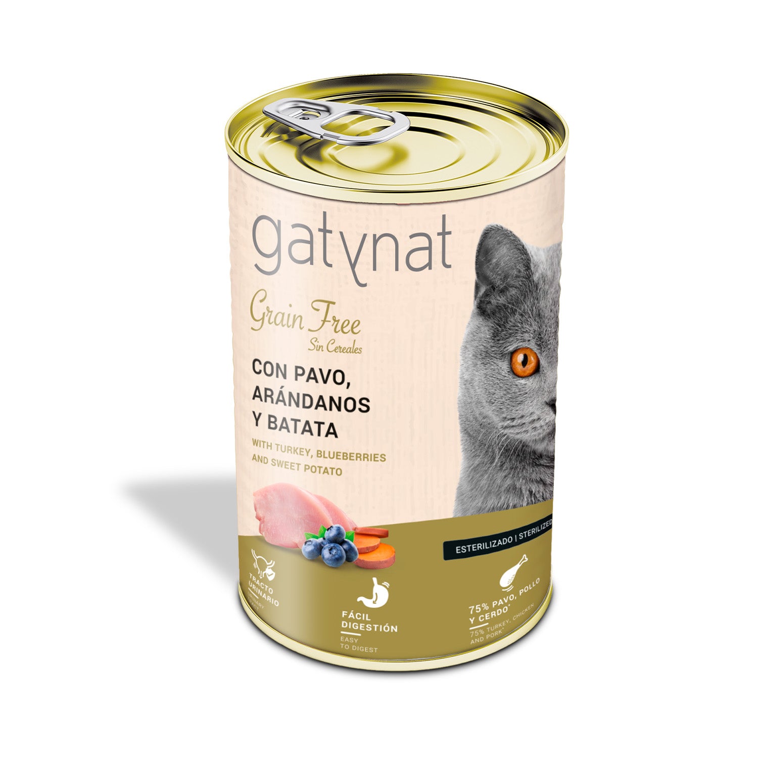 Gatynat Grain Free Pavo, Arándanos Y Batata, 400g X 12 Latas_1