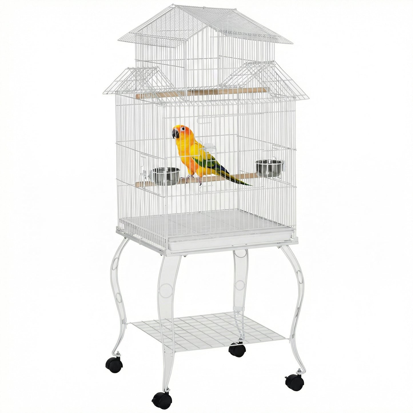 Pawhut Jaula Para Pájaros Con Ruedas 50x49x137cm Con Bandeja Extraíble Comederos_0
