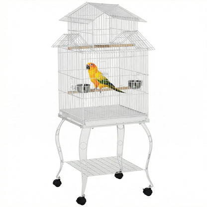Pawhut Jaula Para Pájaros Con Ruedas 50x49x137cm Con Bandeja Extraíble Comederos_0