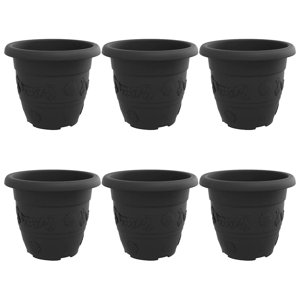 Maceta Redonda Para Flores 6 Pcs Negro Ø 30 X 25 Cm Plástico_0