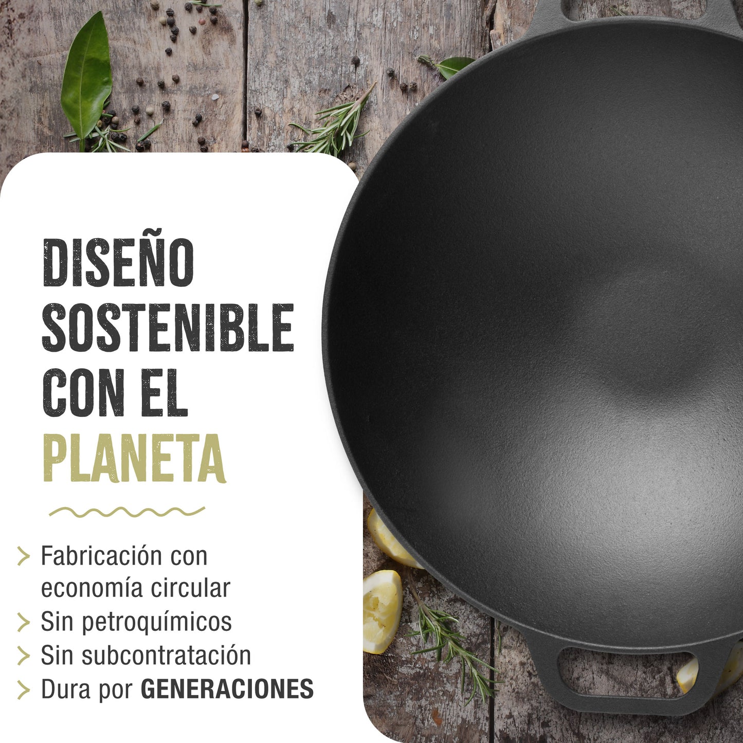 Victoria Wok Hierro Fundido Esmaltado Inducción 35,5cm, Apta Fuego, Barbacoa, Horno Cast Iron Skillet, 30926, Negro_5